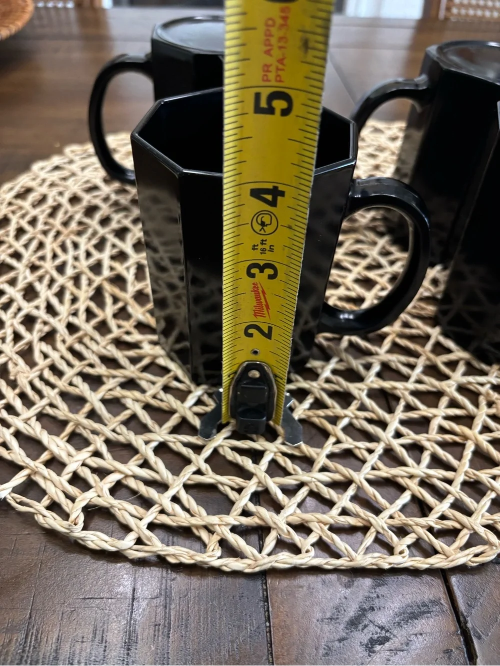 Four Mcm vintage retro black octagonal France mugs